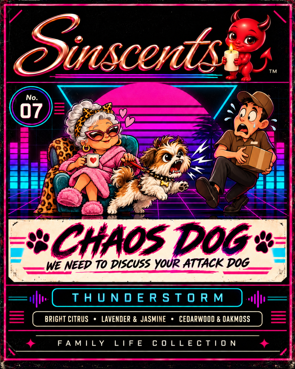 Chaos Dog Family Life candle label
