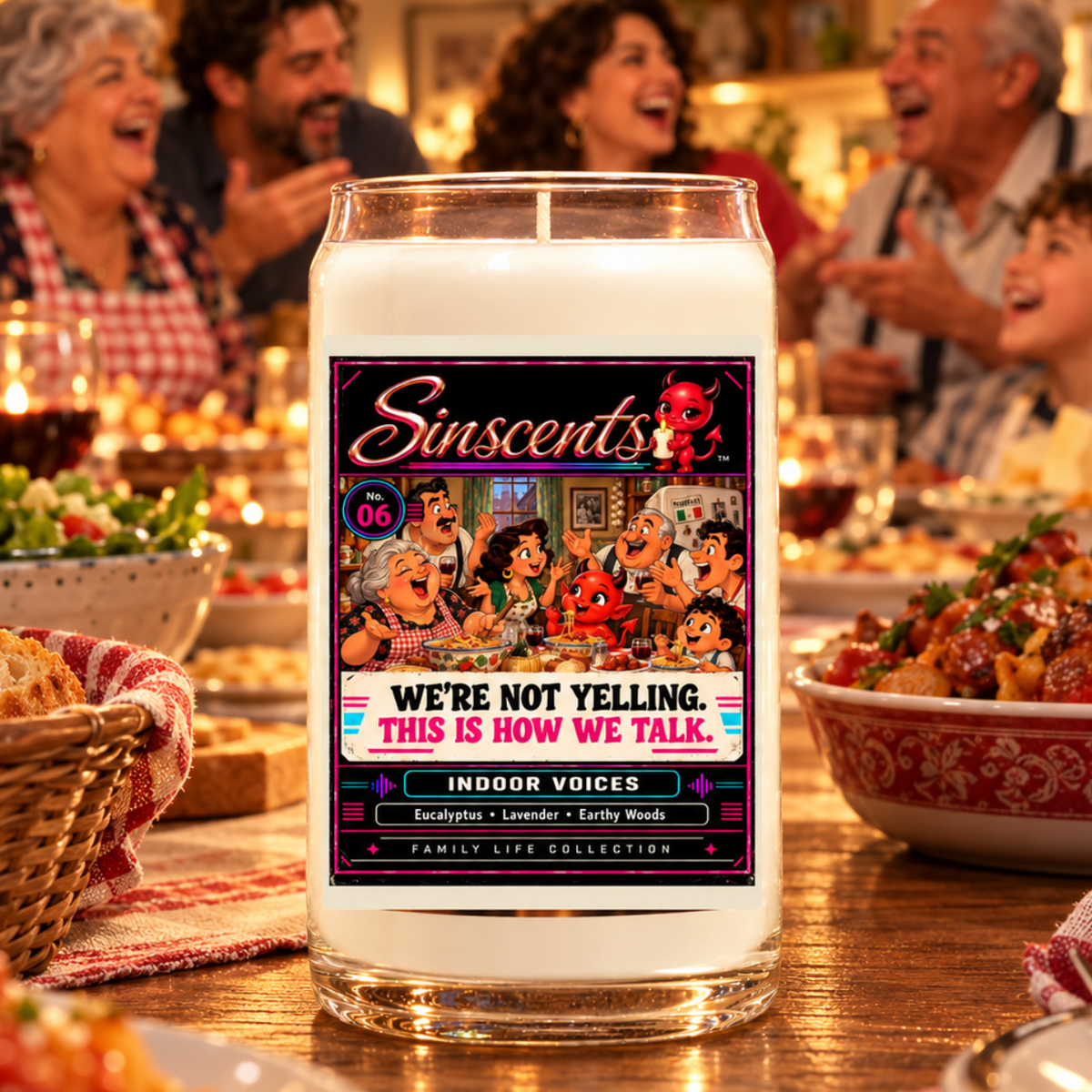 We're Not Yelling Indoor Voices funny Italian family candle