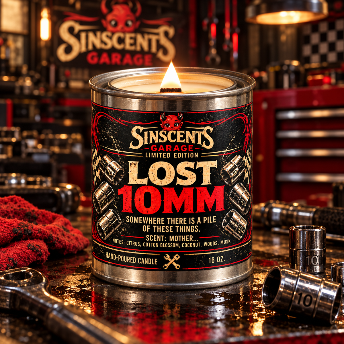 Lost 10MM wood wick candle burning in a garage