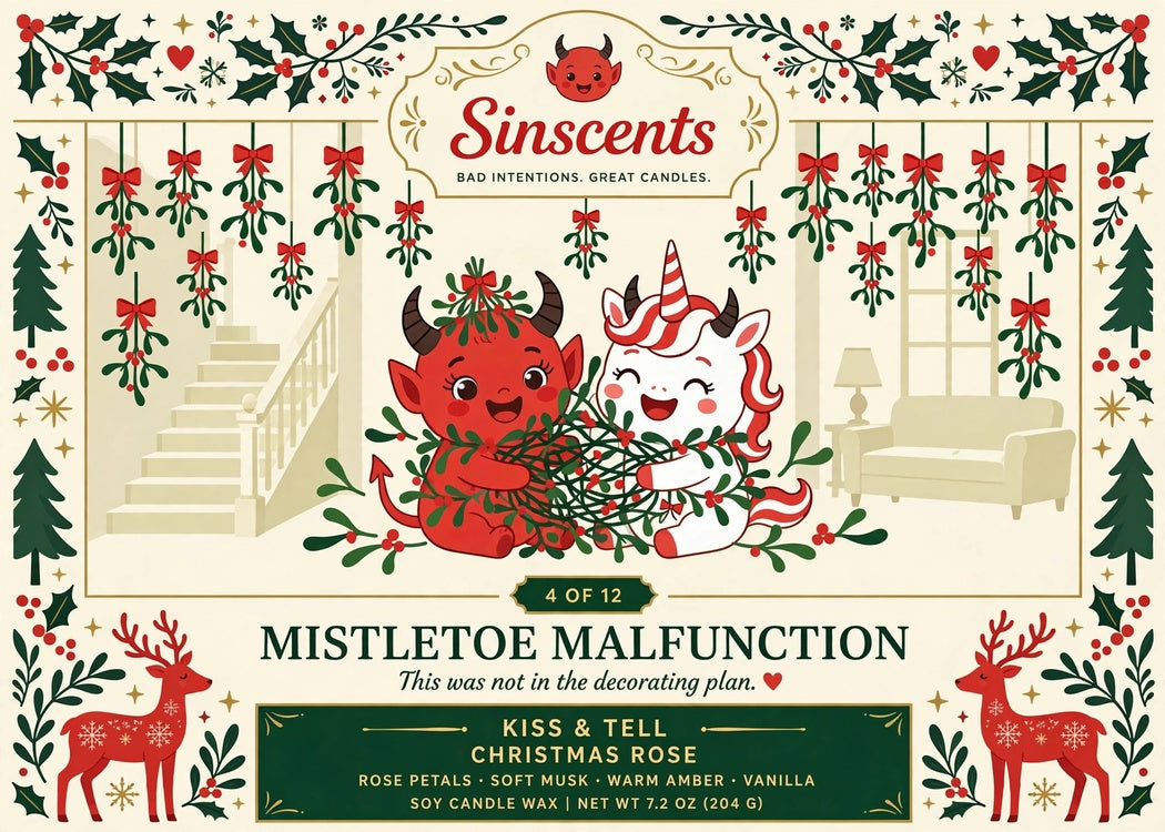 Mistletoe Malfunction — Kiss & Tell Christmas Rose Candle by Sinscents lifestyle image
