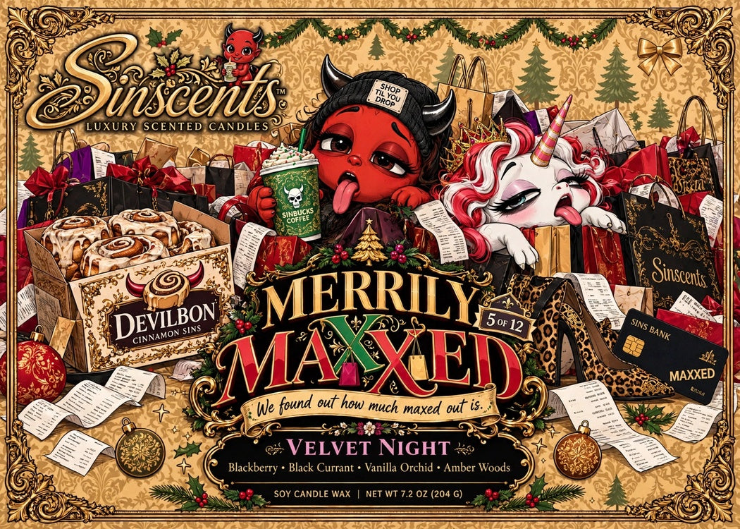Merrily Maxxed — Velvet Night Oakmoss & Amber Christmas Candle by Sinscents lifestyle image