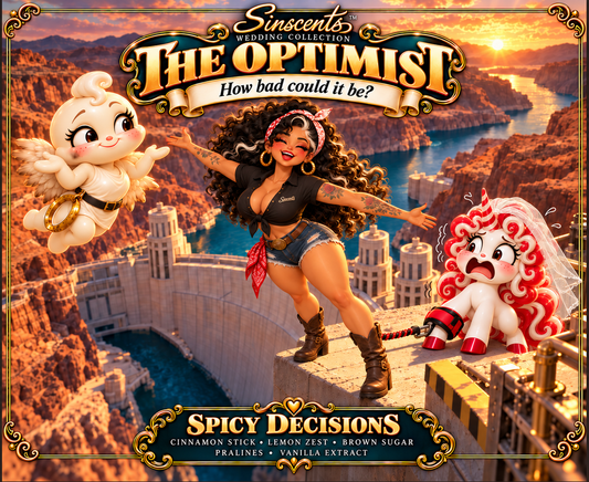 The Optimist Spicy Decisions original wedding collection candle label