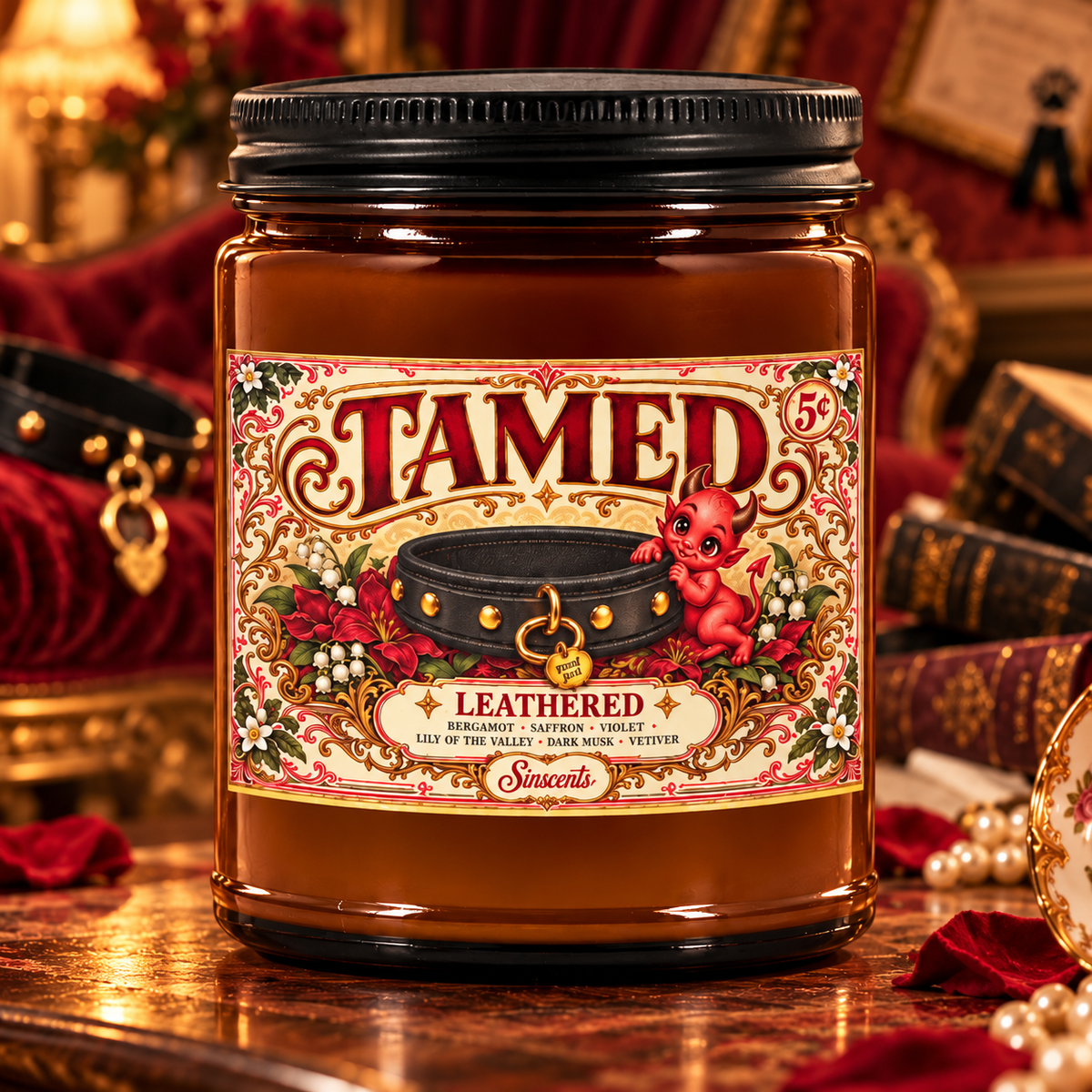 Square hero: Tamed candle in a playful Victorian pet-training scene.