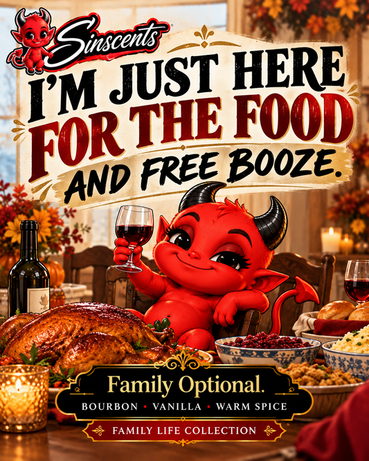 I’m Just Here for the Food and Free Booze Family Optional candle label