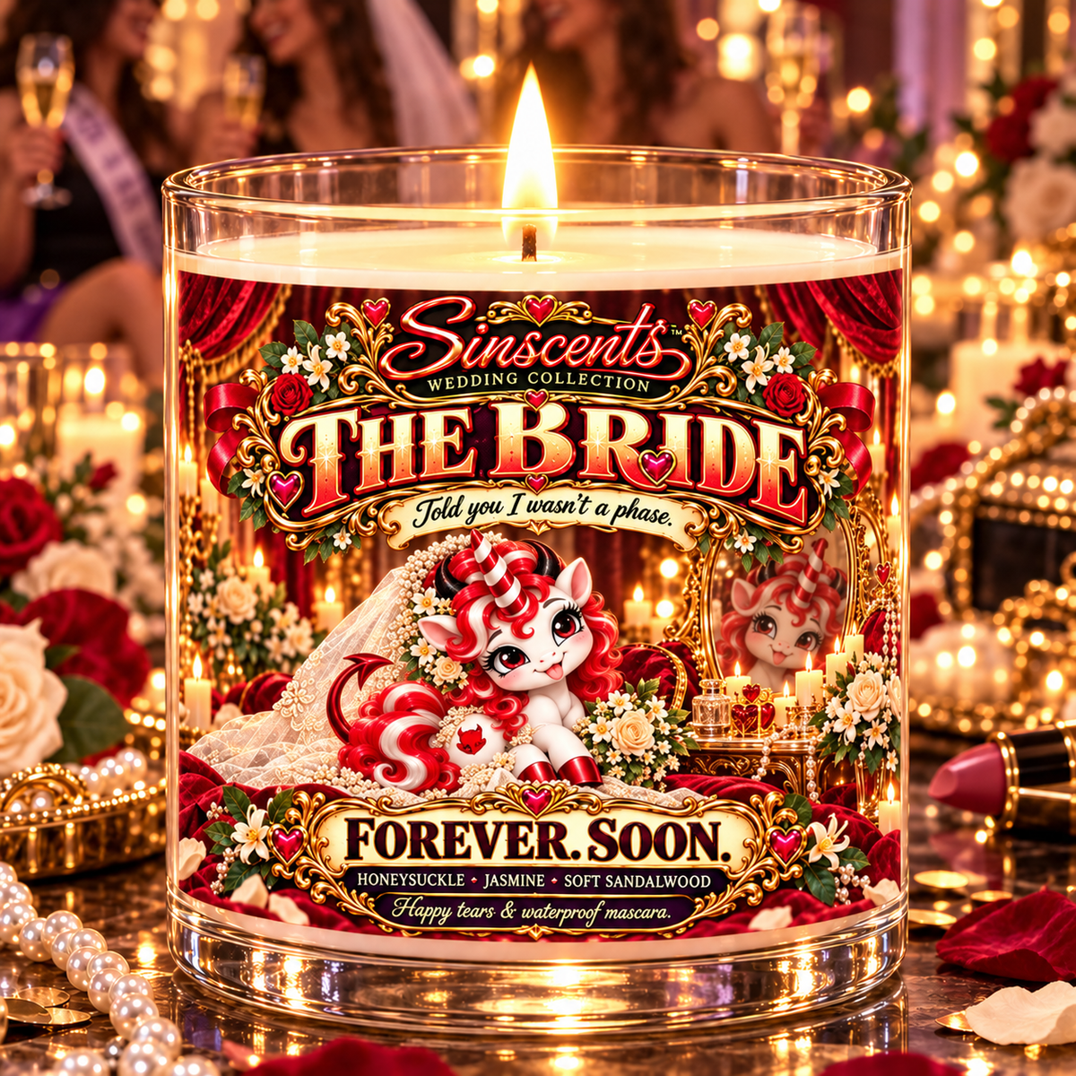 The Bride Forever. Soon. lit candle in a wedding party setting