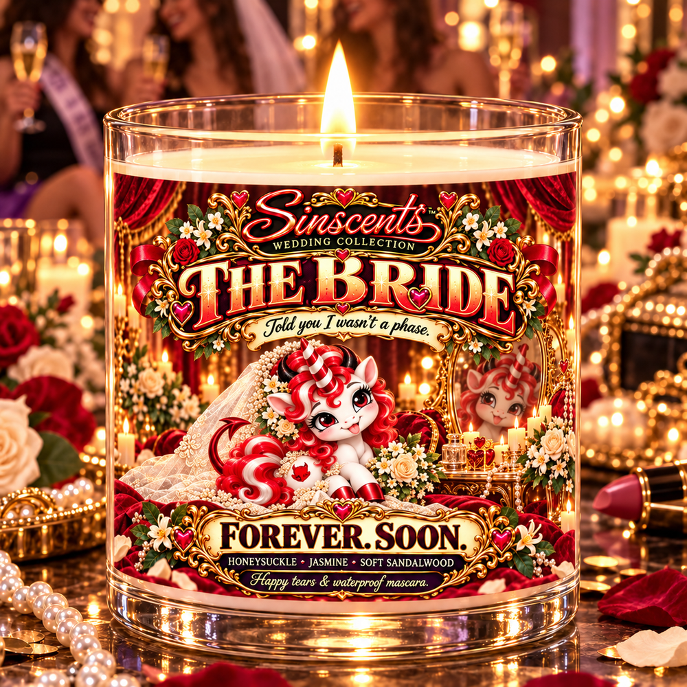 The Bride Forever. Soon. candle in a Sinscents wedding party setting