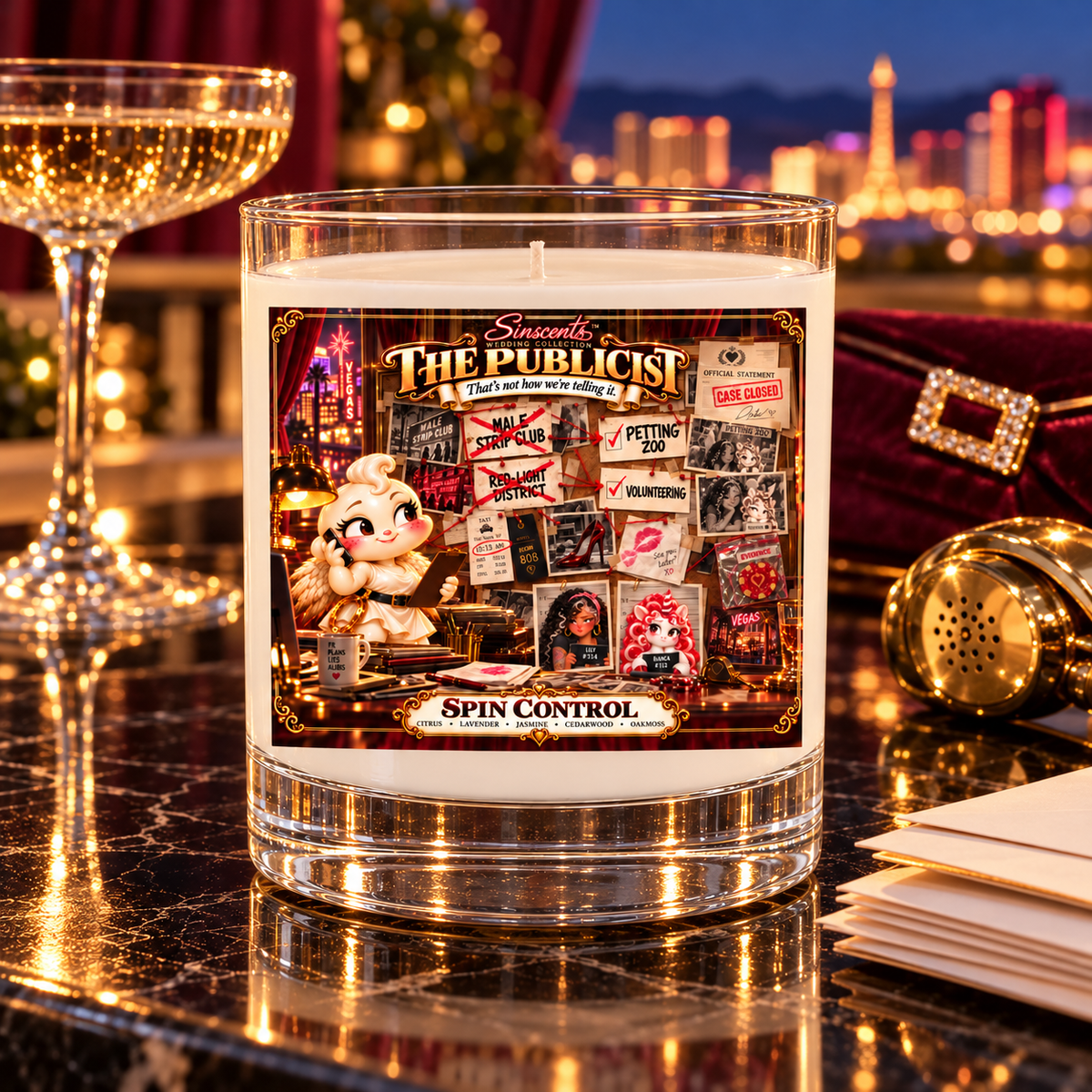 The Publicist wedding candle on a private terrace at dusk