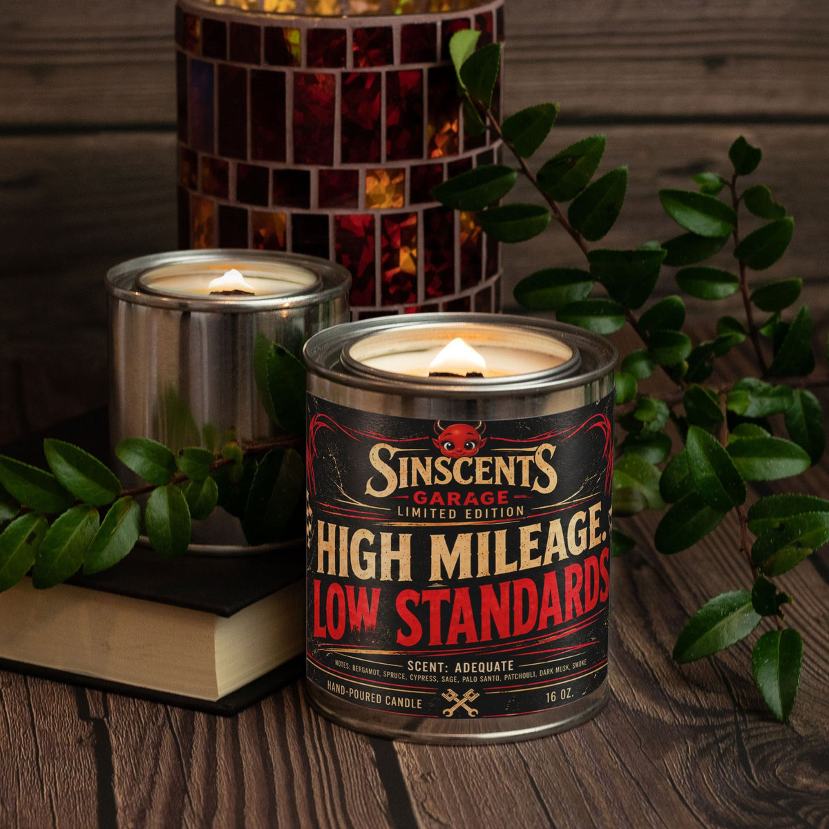 High Mileage Low Standards 16 oz paint can candle by Sinscents