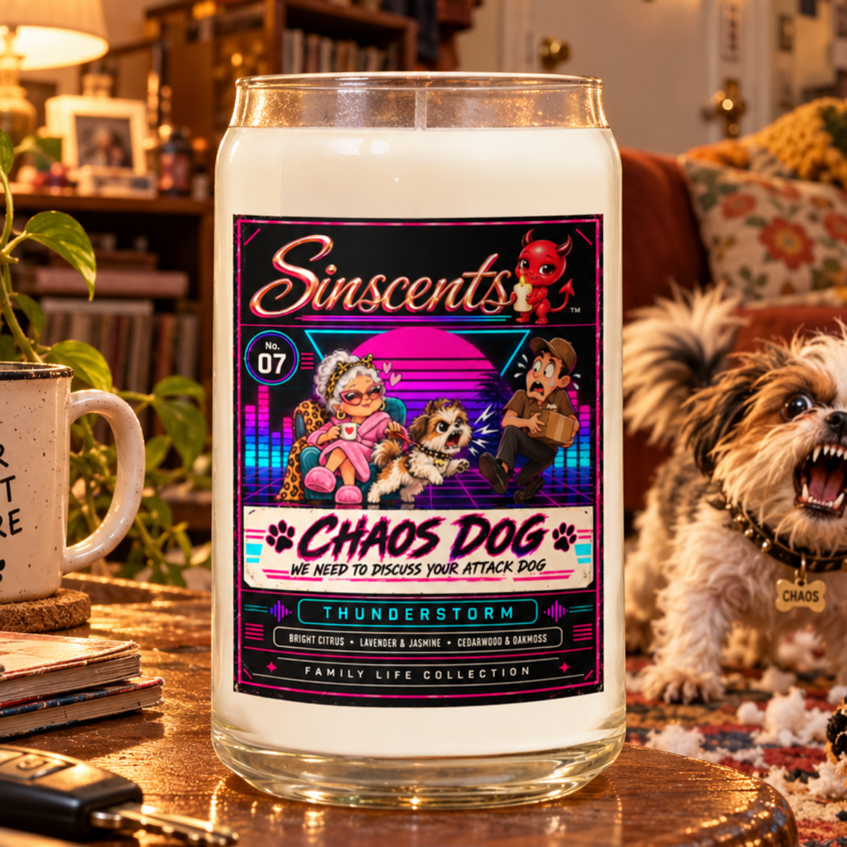 Chaos Dog Thunderstorm funny dog candle