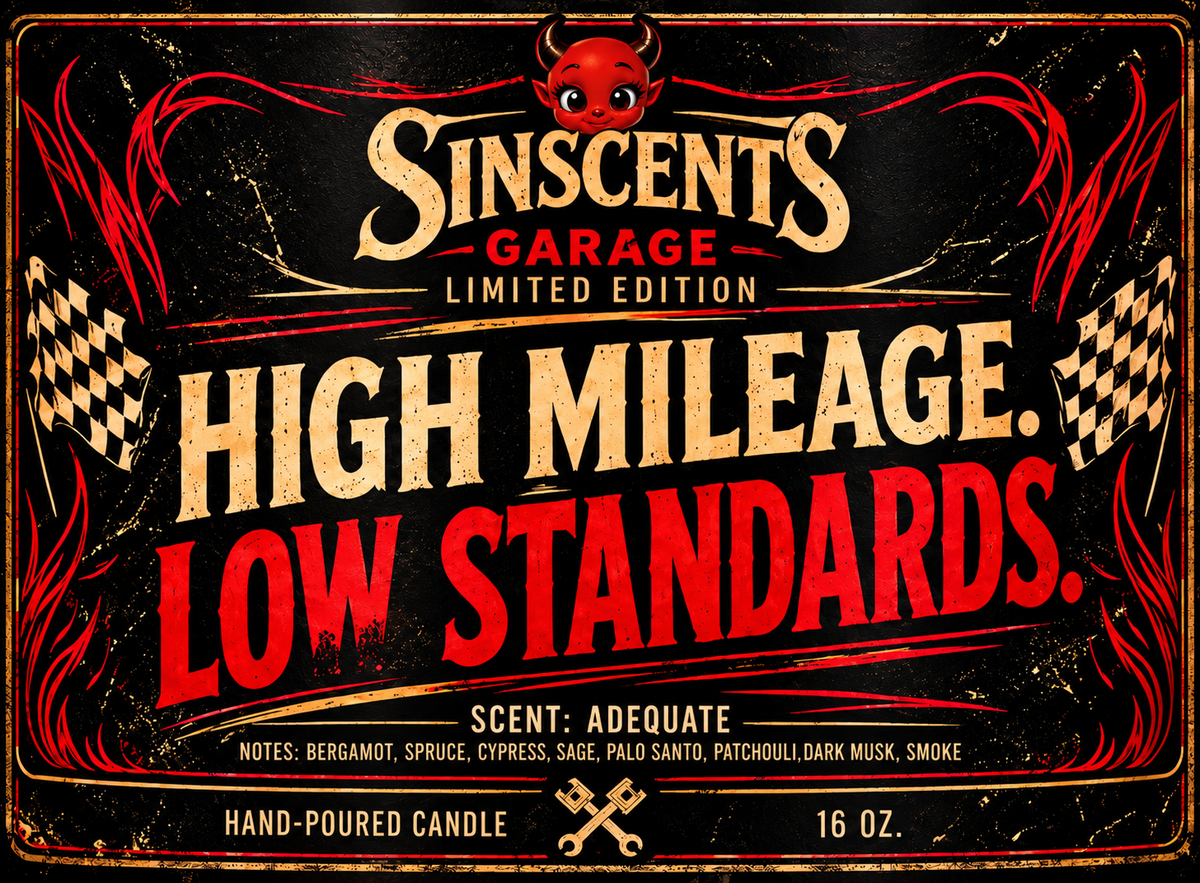 High Mileage Low Standards Sinscents Garage candle product image
