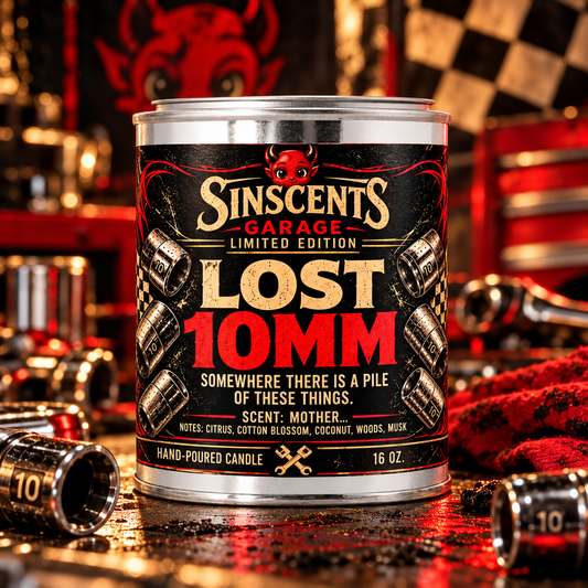 Lost 10MM Sinscents Garage 16 oz wood wick candle for mechanics