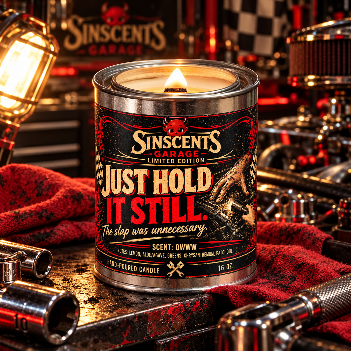 Sinscents Garage Just Hold It Still 16 oz paint can candle