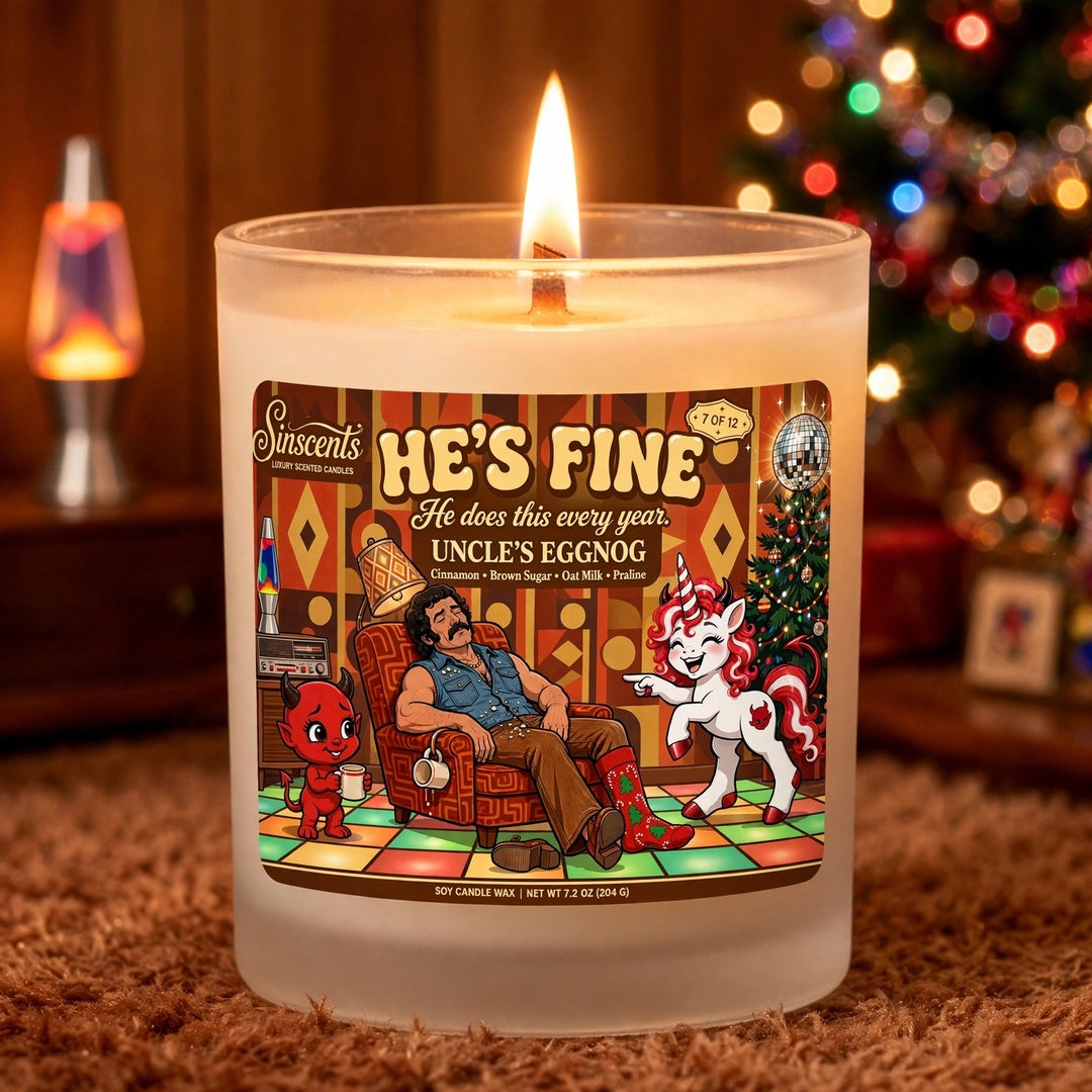 He’s Fine — Uncle’s Eggnog Spiced Oat Milk Christmas Candle by Sinscents lifestyle image
