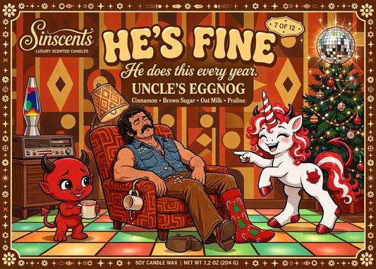 He’s Fine — Uncle’s Eggnog Spiced Oat Milk Christmas Candle by Sinscents lifestyle image
