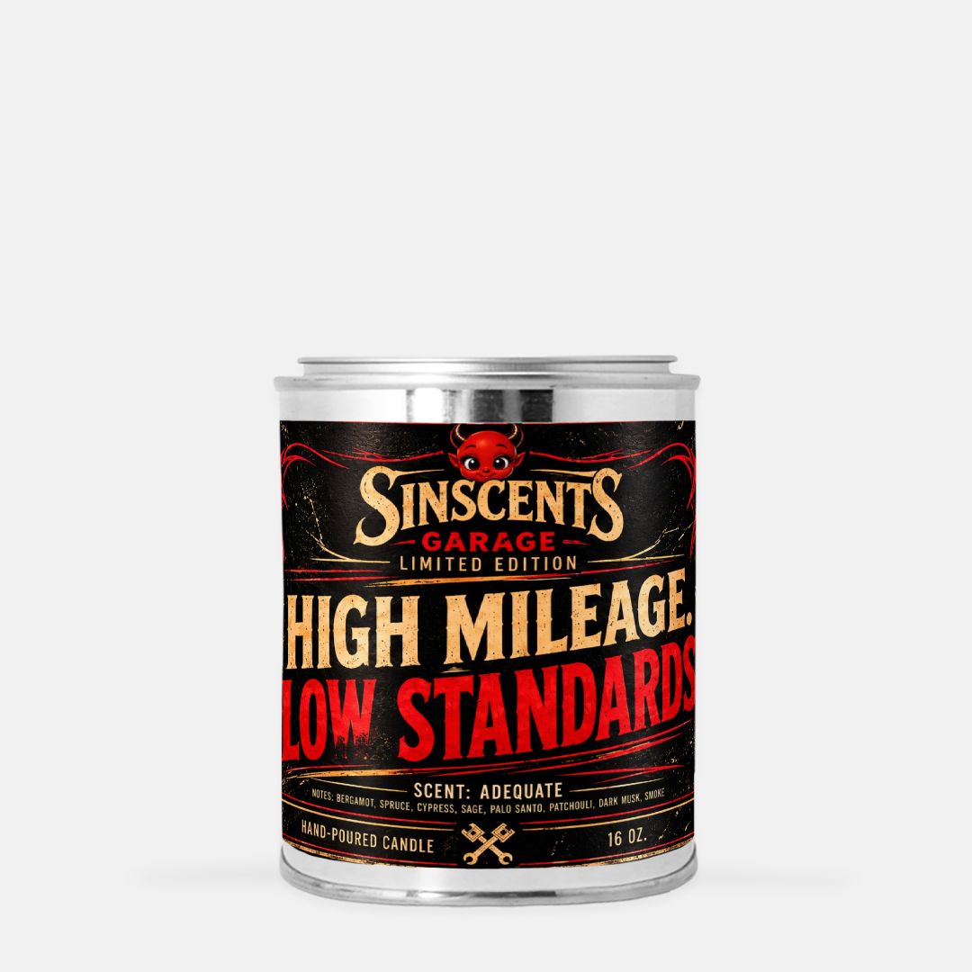 Sinscents Garage High Mileage candle with wood wick