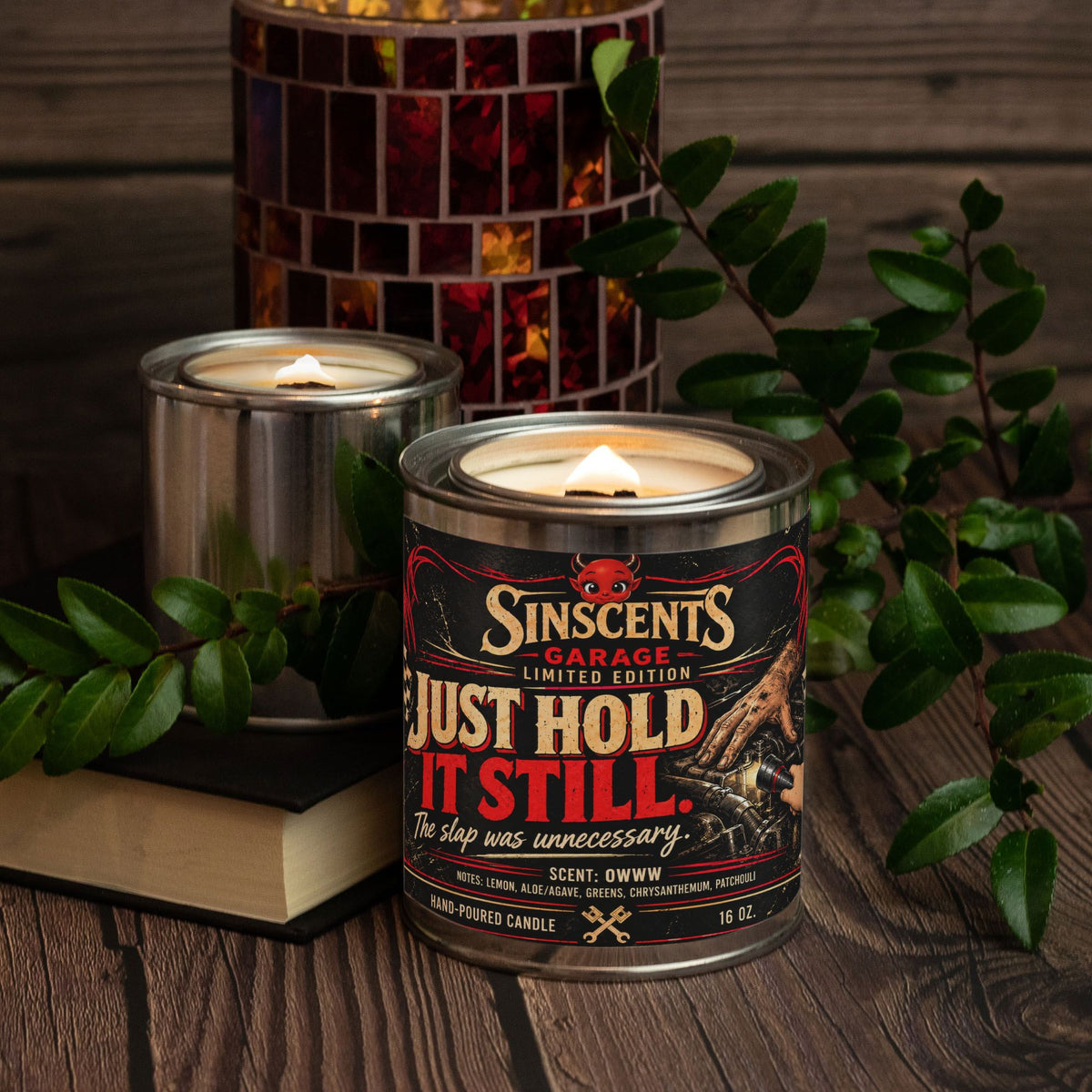 Just Hold It Still Sinscents Garage wood wick candle