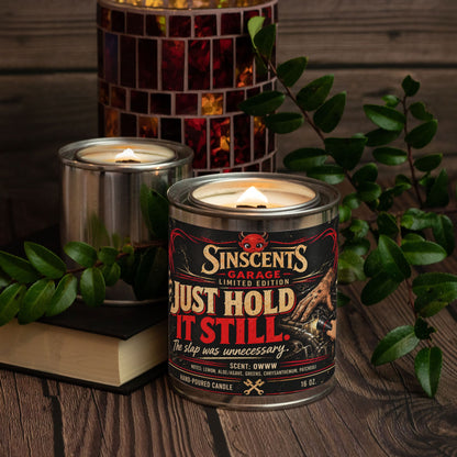 Just Hold It Still Sinscents Garage wood wick candle