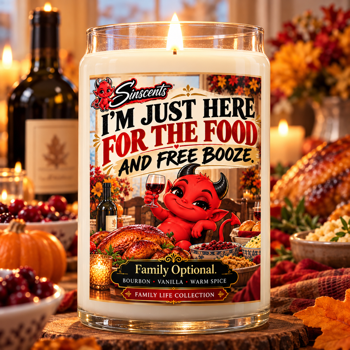 I’m Just Here for the Food and Free Booze 13.75 oz candle mockup