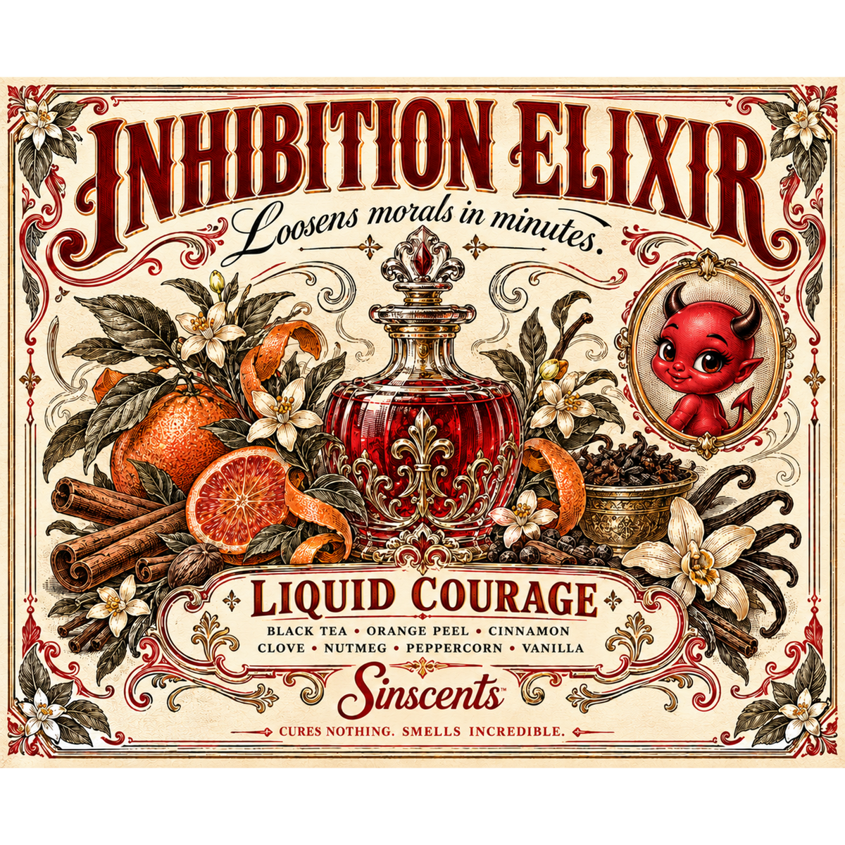 Square label artwork for Inhibition Elixir