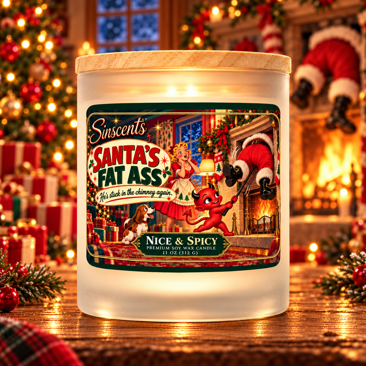 Santa’s Fat Ass Is Stuck in the Chimney — Cinnamon Chai Christmas Candle by Sinscents product image