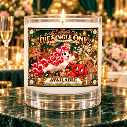 The Single One Available lit candle at an emerald and gold wedding reception