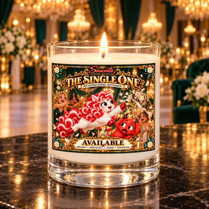 The Single One Available lit candle in a grand wedding ballroom