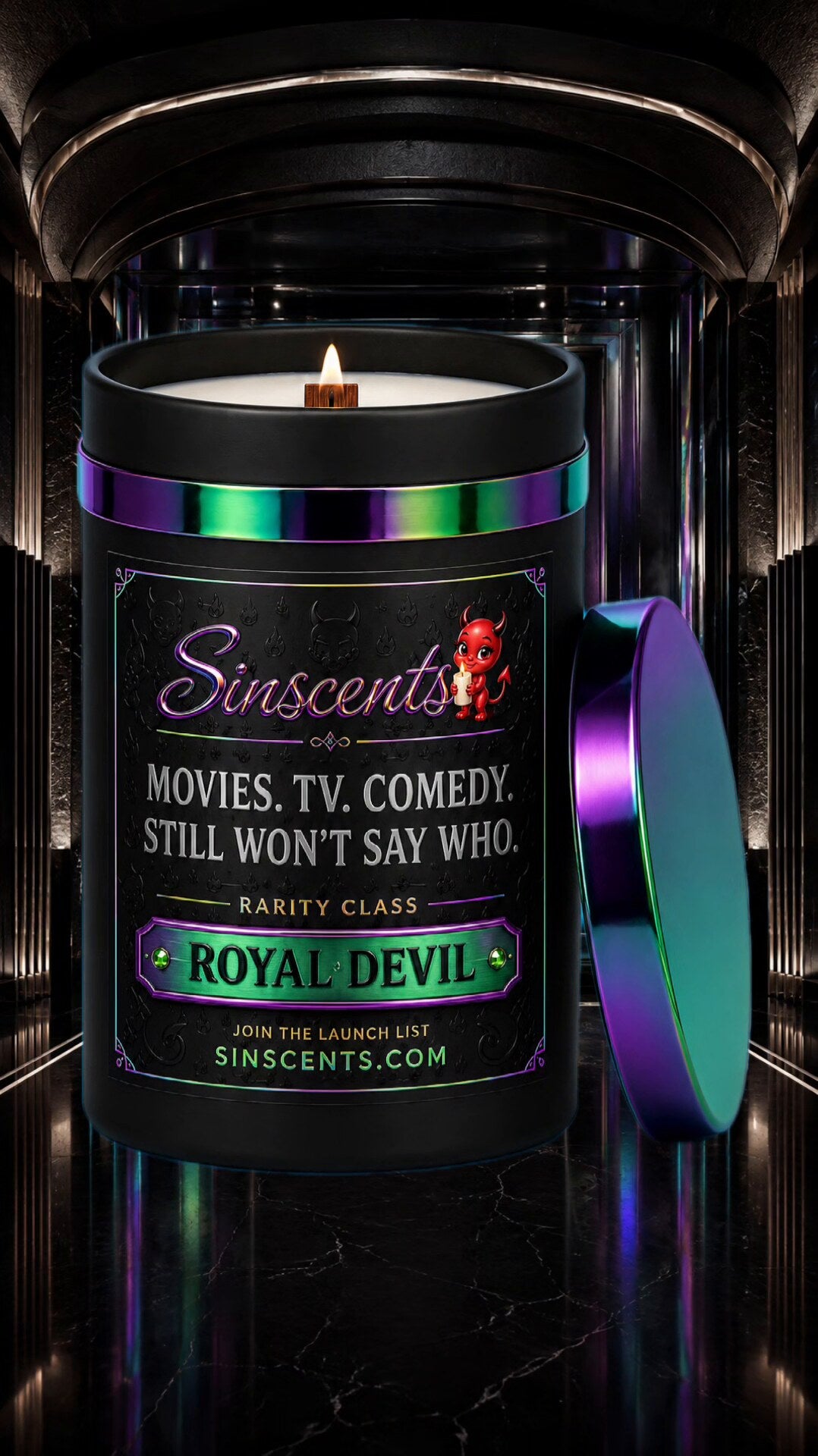 AI-assisted SinScents Royal Devil candle vessel concept