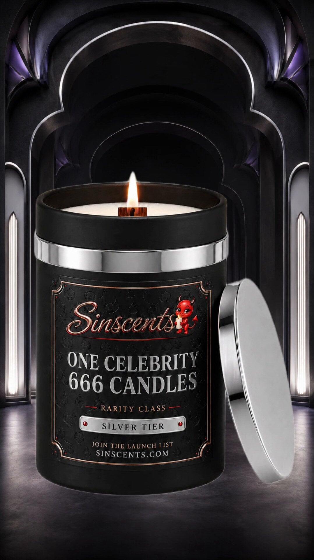 AI-assisted SinScents silver-tier candle vessel concept
