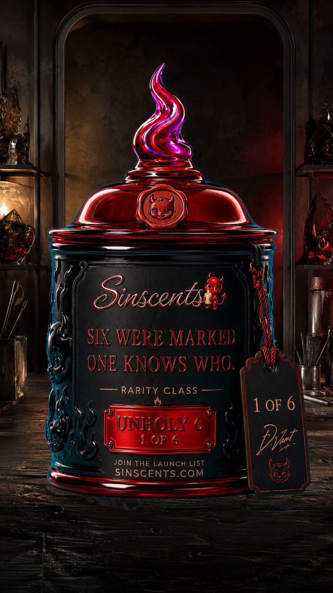 AI-assisted SinScents Unholy Six candle vessel concept