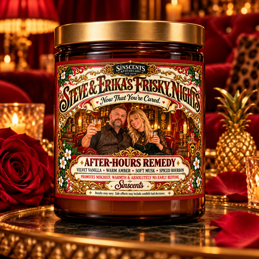 Square hero: Steve & Erika's Frisky Nights candle in a playful after-hours lounge.