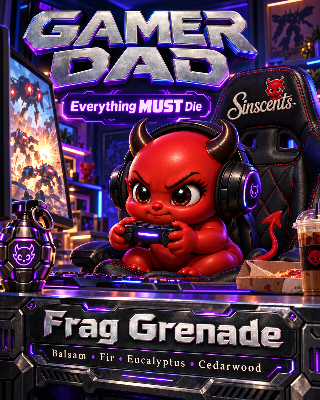 Gamer Dad original flat candle label artwork by Sinscents