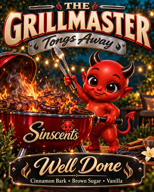 The Grillmaster original flat label artwork, Tongs Away and Well Done