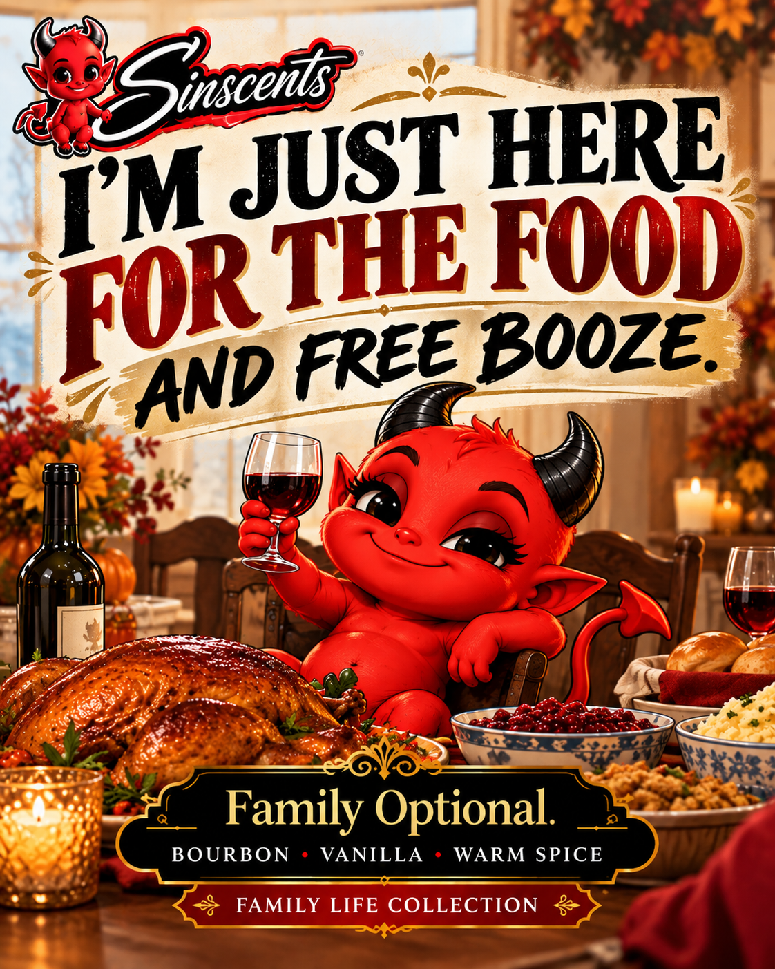 I’m Just Here for the Food and Free Booze Family Optional candle label