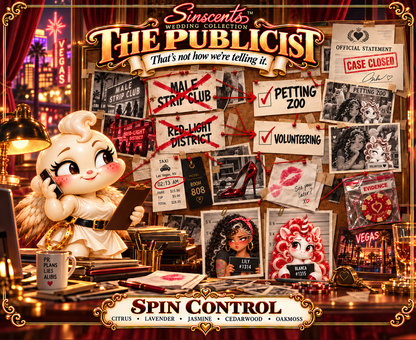The Publicist Sinscents wedding candle label, Spin Control