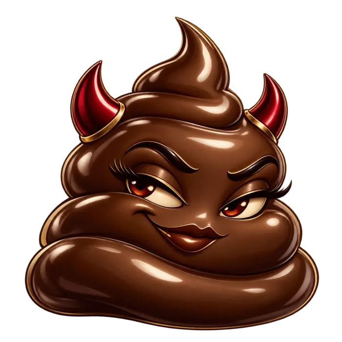 Sinscents devil-poo, grinning with crimson horns
